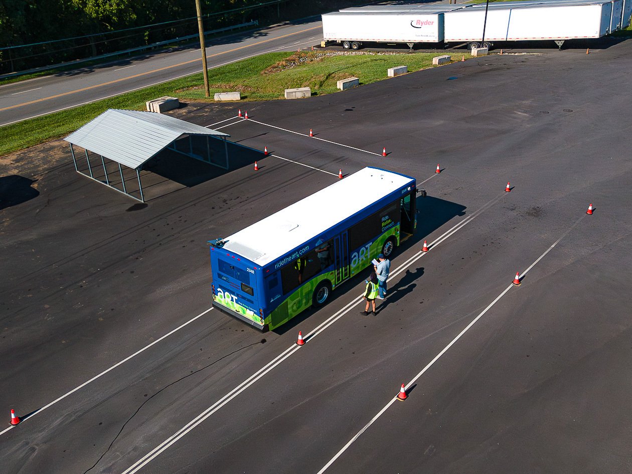 Aerial view of the Carolina CDL Training Center yard and cone range in Candler, NC